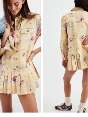 NWOT Free People Connor Floral Pleated Mini Dress - Yellow Floral